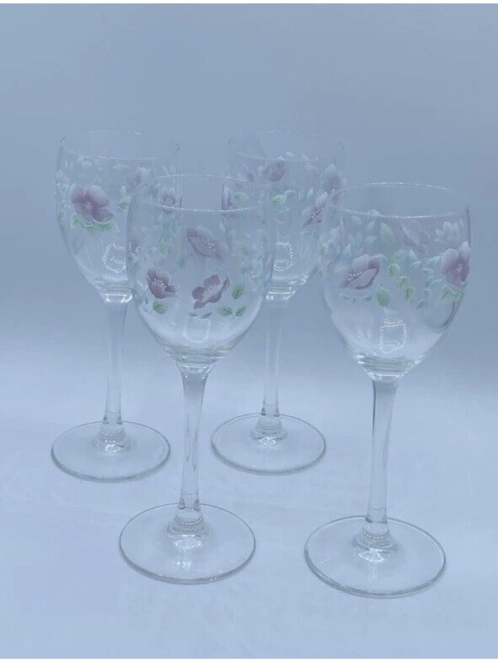 Vg Luminarc Stemmed Wine Glasses Set Of 4 Stamped - Applied Floral Pink Green